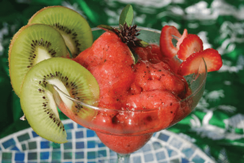 Strawberry, Kiwi, & Basil Granita