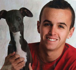 Lee’s Lil’ Shore Breakers Surf Camp is named after Lee Terrell, pictured here at age 21 with his Italian greyhound, Reef. Lee died the next year in a surfing accident.