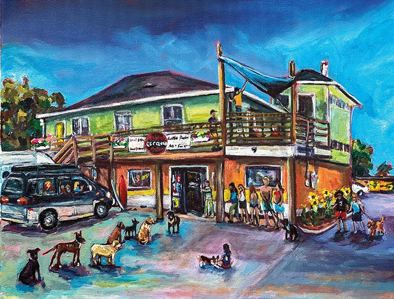 A painting of the exterior of Ashley’s Espresso Parlour on Helga Street in KDH, where you’ll often see Dawn creating. 