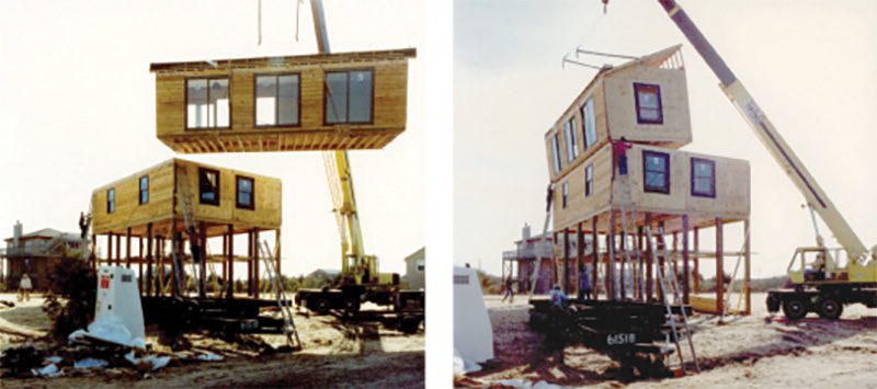 Photos taken by Richard of the second story module being lifted and added to the house; Photos courtesy of Richard Shoaf.