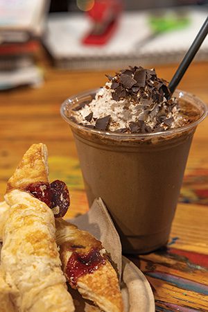 Ashley’s Espresso Parlour’s Java Chip Cold Brew Shake, paired with Spanish style quesarito puff pastry.