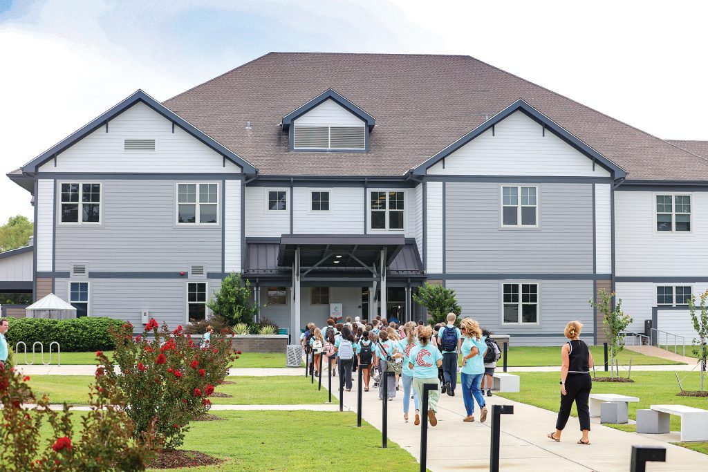 Students and teachers arrive for their first day of school at the College of the Albemarle, their temporary home as their building is under construction. Photo courtesy of Dare County Schools.