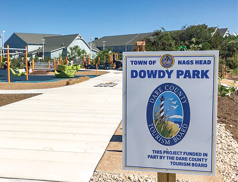 Dowdy Park in Nags Head, a community gathering space supported in part by Dare County Tourism Board funding, offers open green space, playgrounds, and programming for residents and visitors year-round.